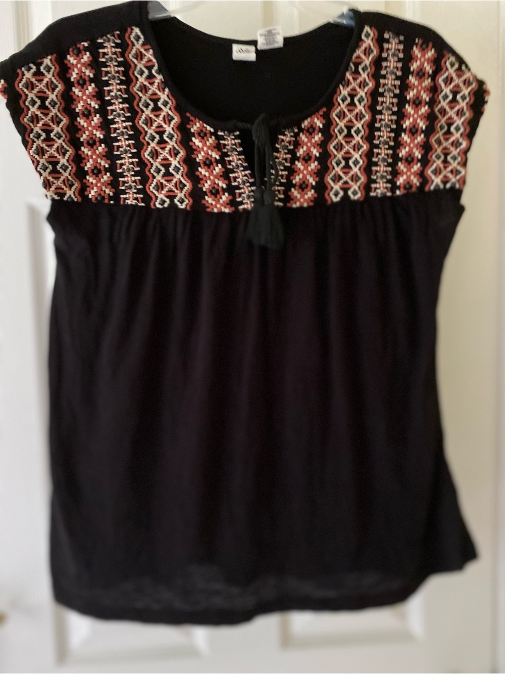 Black Tunic with Red and Cream Embroidery (Size S)